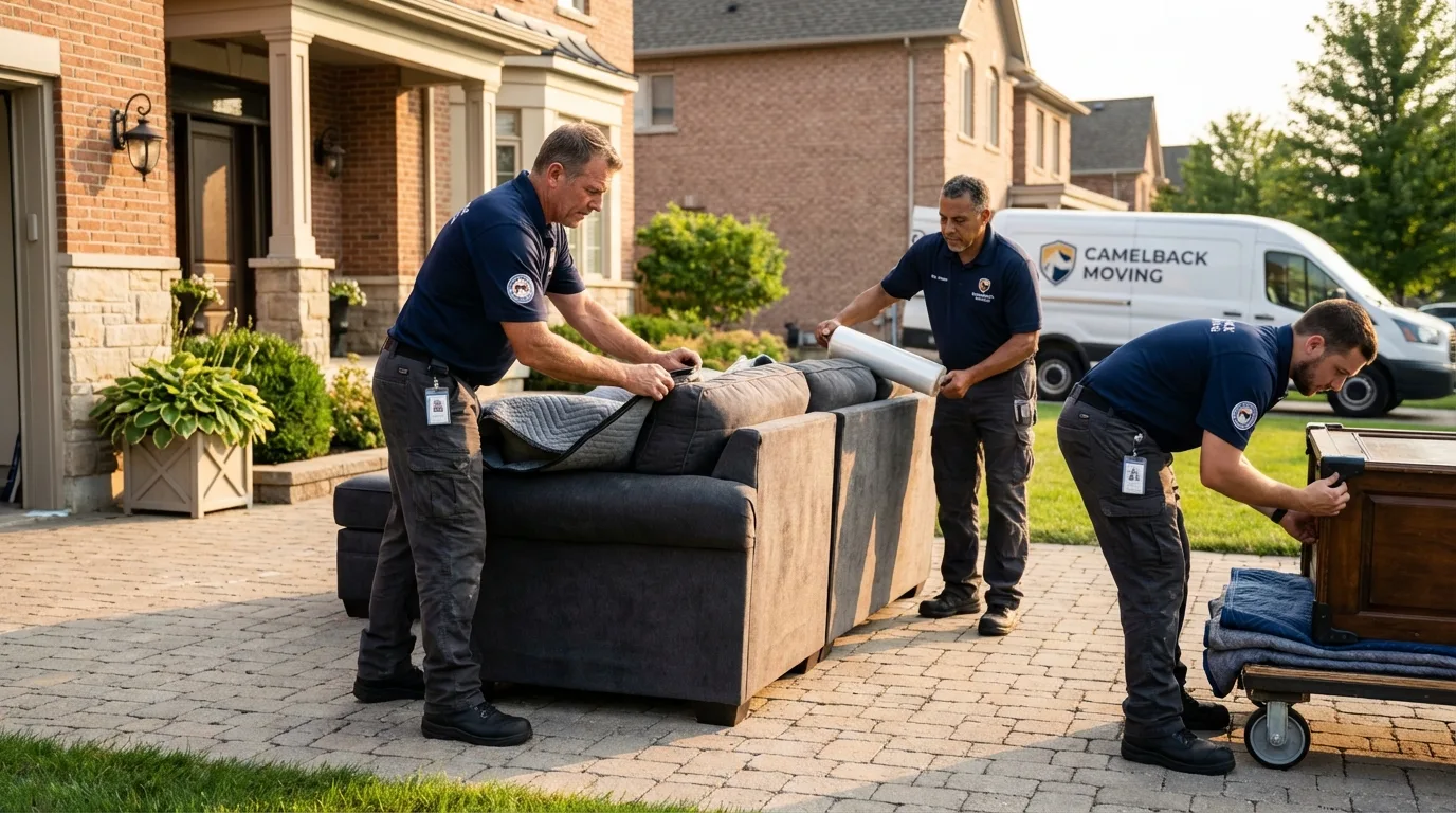 Large estate moving crew wrapping furniture in Freehold, NJ